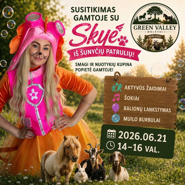 Susitikimas su Skye iš „Šunyčių patrulių“ — birželio 21 d. Green Valley Molėtai